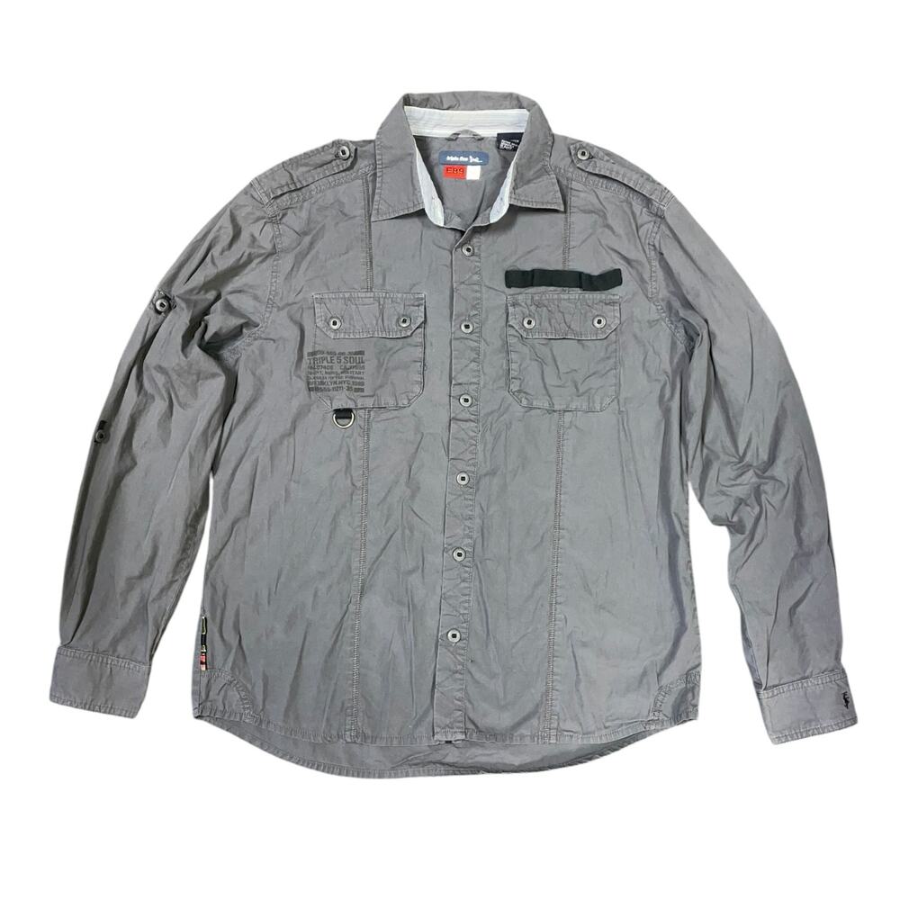 Vintage Triple 5 Soul Y2K Utility Shirt Men XL Gray Gorpcore Tactical Button up